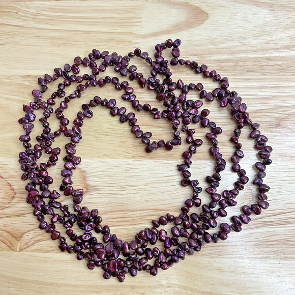 Dyed Freshwater Nugget Pearl Necklace 59” Endless Rope Strand Purple - Picture 2 of 6